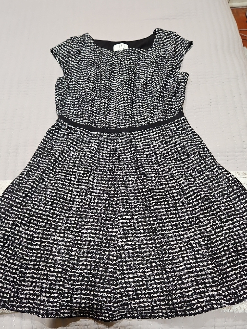 Elle Black and White Textured Midi Dress